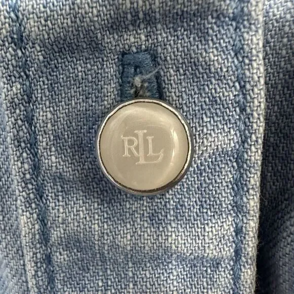 Lauren Ralph Lauren Denim Shirt Dress 4 Belted Short Sleeve Button Front Pockets - Picture 9 of 13